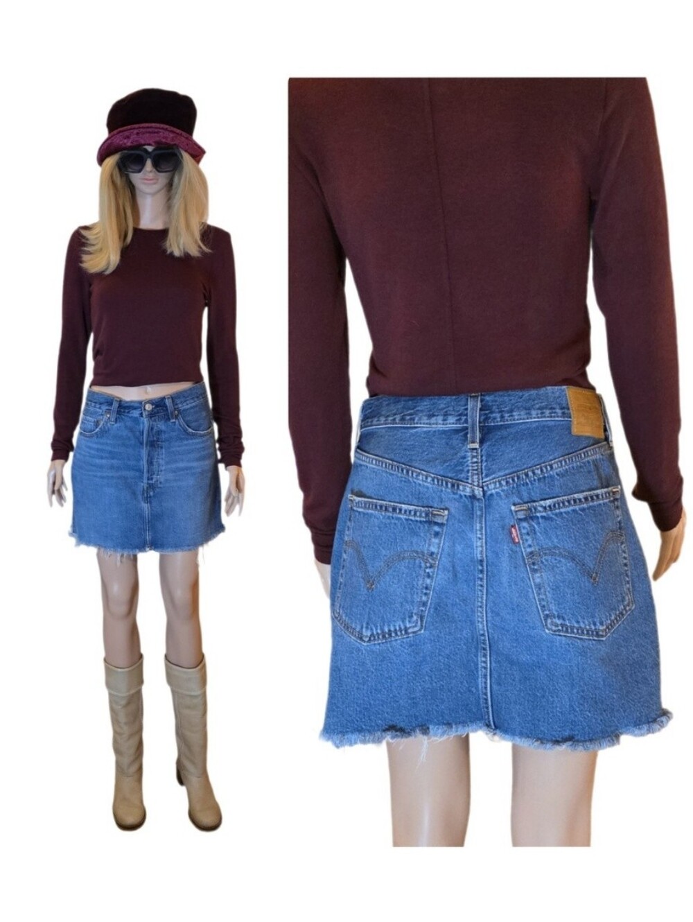 Levi's Ribcage Ultra High Rise Denim Mini Skirt Size 29 EUC